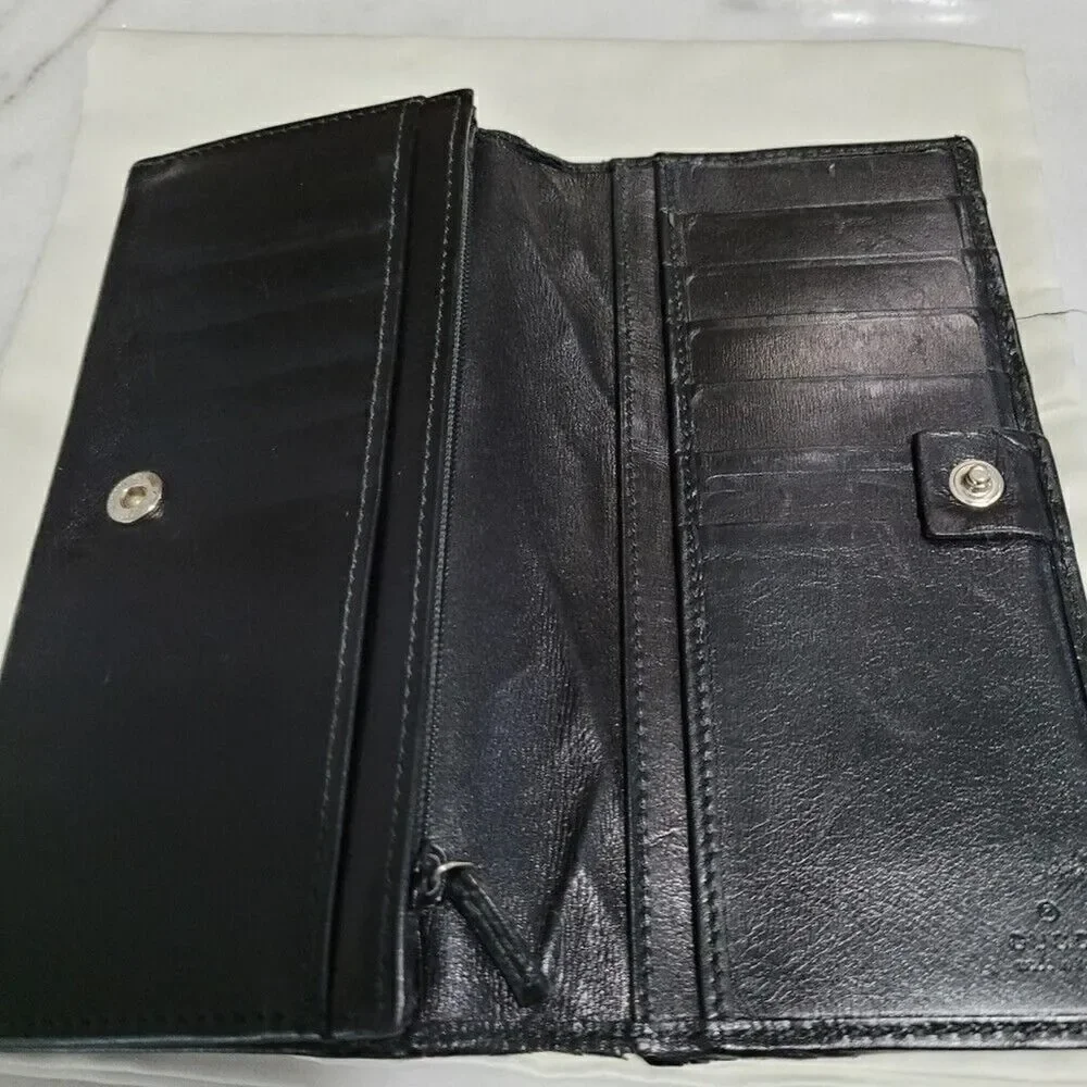 GUCCI GG Monogram Logo Black Leather Long Bifold Wallet 130590496334